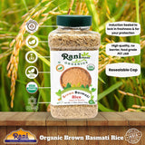 Rani Brown Basmati Rice Extra Long Aged 28oz (1.75lbs) 800g PET Jar ~ All Natural | Gluten Friendly | Vegan | Indian Origin | Kosher | Export Quality | USDA Certified Organic