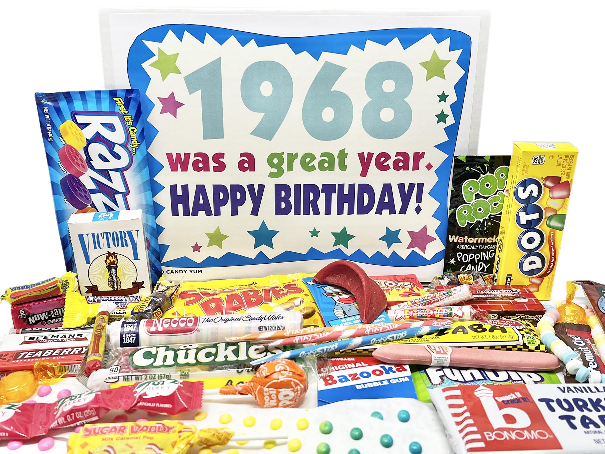 RETRO CANDY YUM ~ 1968 58th Birthday Gift Box Nostalgic Retro Candy Assortment from Childhood for 58 Year Old Man or Woman Born 1968