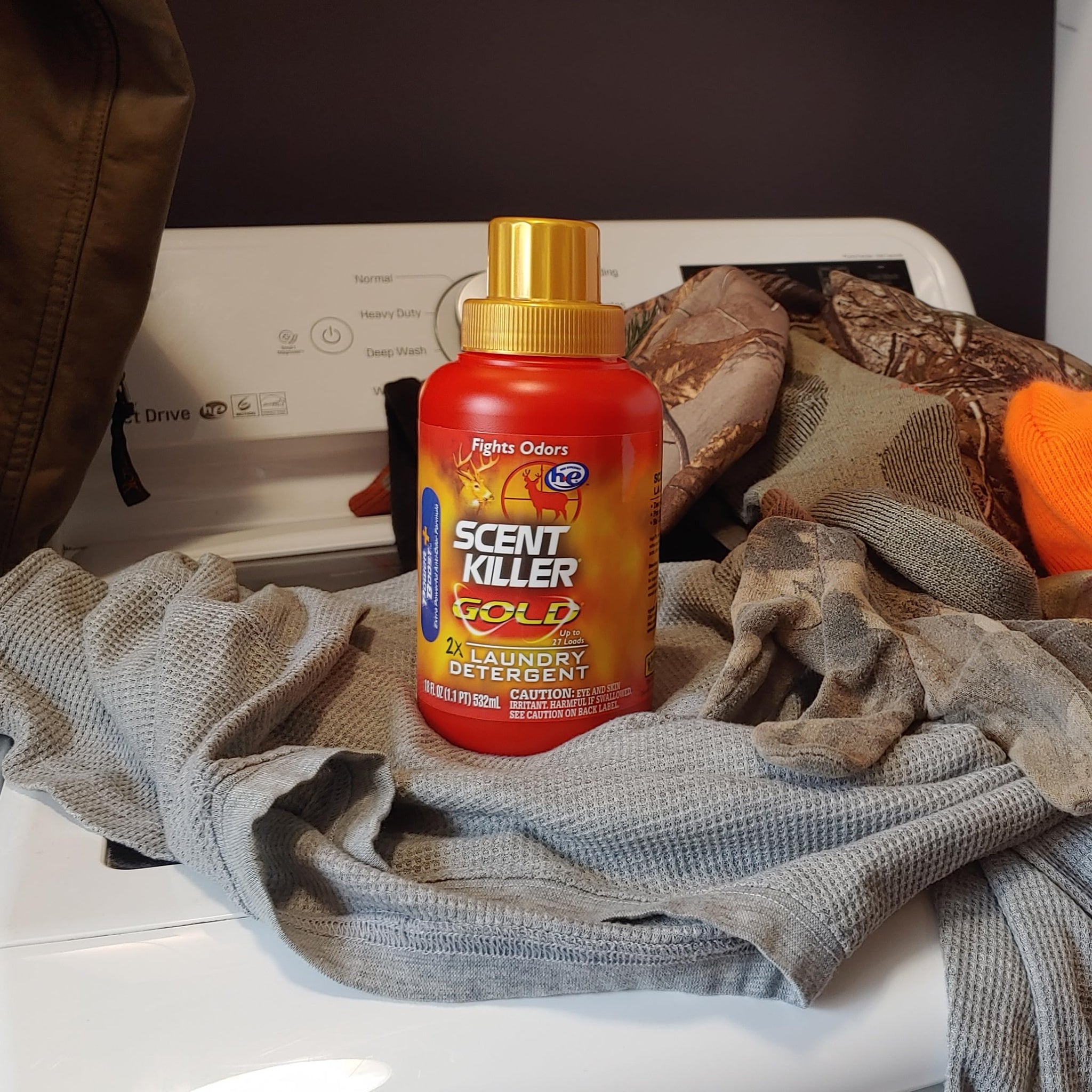 Scent Killer Gold Scent Free Laundry Detergent for Hunting Gear with Power Boost Plus Odor Eliminator, 18 Fluid Ounces