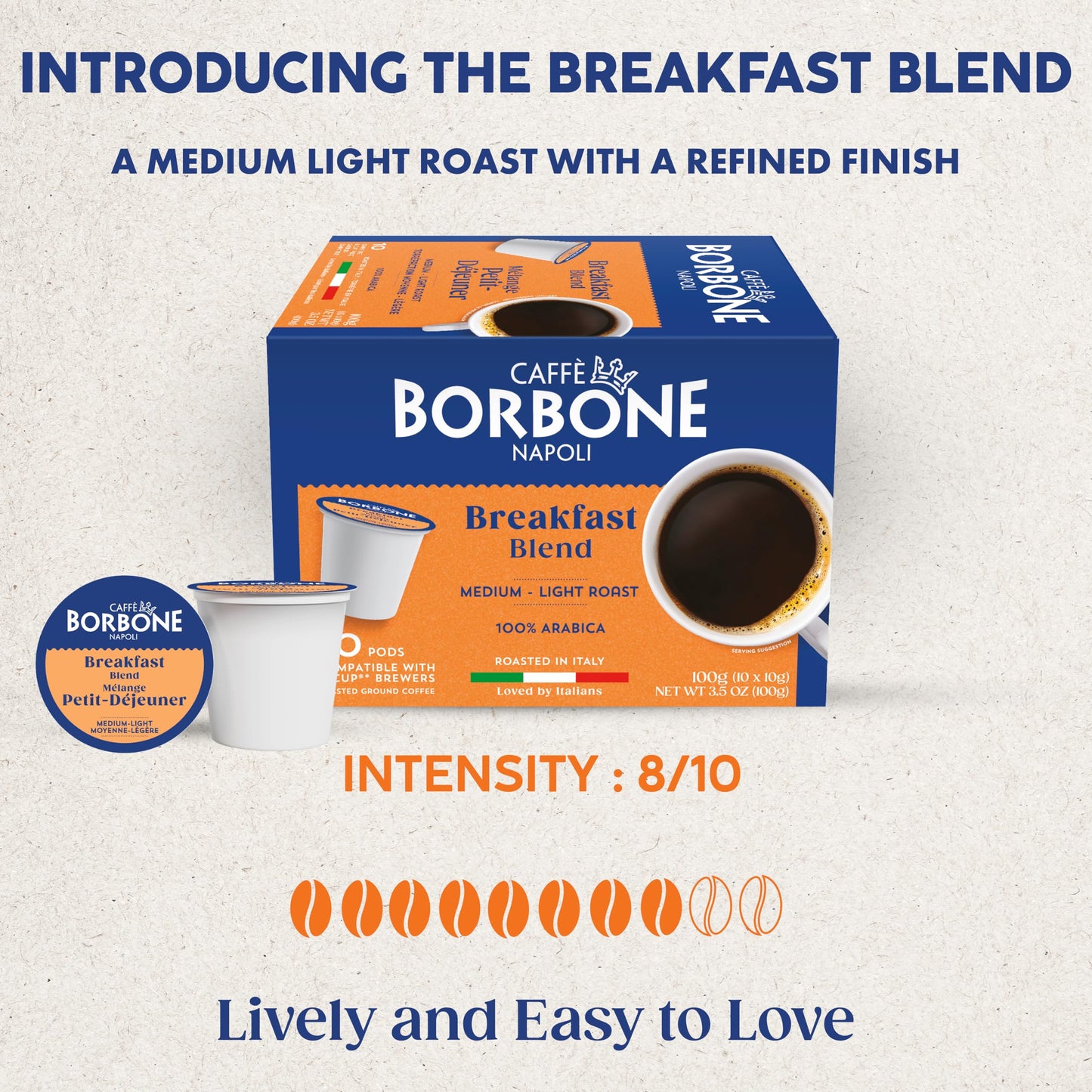 Caffè Borbone Breakfast Blend Coffee (60 Count) - Medium Light Roast, 100% Arabica, Roasted in Naples with Notes of Chestnut and Caramel - Single