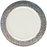 Amscan Premium Plastic White Round Plates with Prismatic Silver Border (10.25") 10 Pcs. - Elegant Disposable Dinnerware for Parties, Weddings &Events