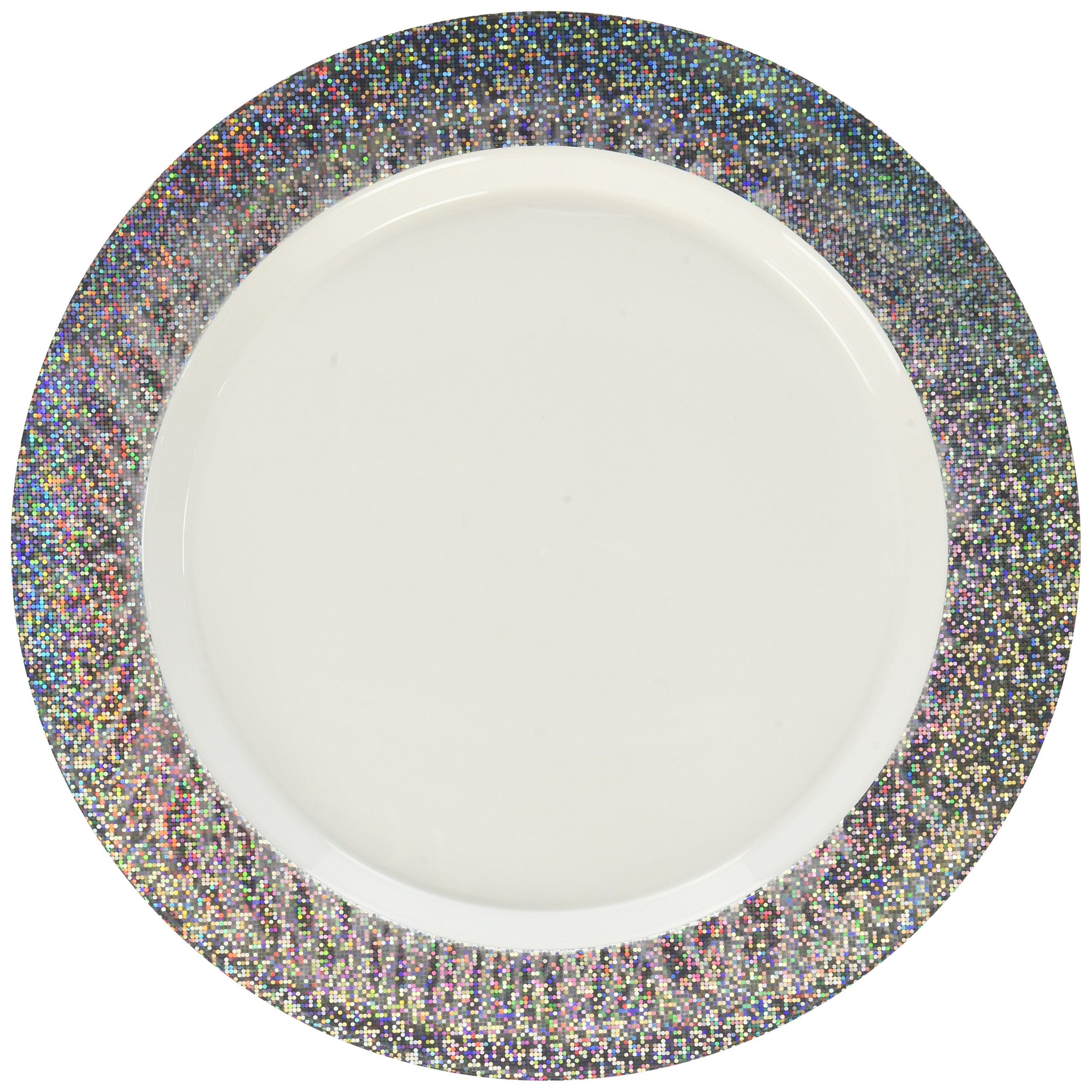 Amscan Premium Plastic White Round Plates with Prismatic Silver Border (10.25") 10 Pcs. - Elegant Disposable Dinnerware for Parties, Weddings &Events