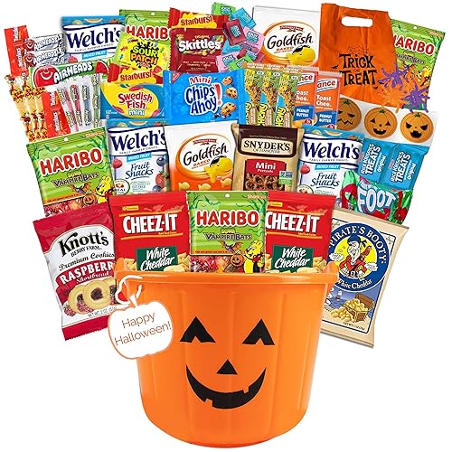 Halloween Snacks Gift Basket with Candy, Cookies, Bars & Snacks (38 Count) - Fun Halloween Care Package for College Students, Teens & Adults, Trick or