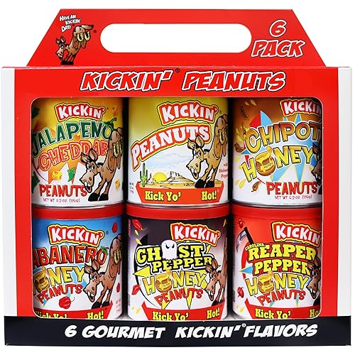 ASS KICKIN’ Spicy Hot Peanuts - Variety Pack 4.25oz 6 Pack - Ultimate Spicy Gourmet Gift Peanuts - Try if you dare!