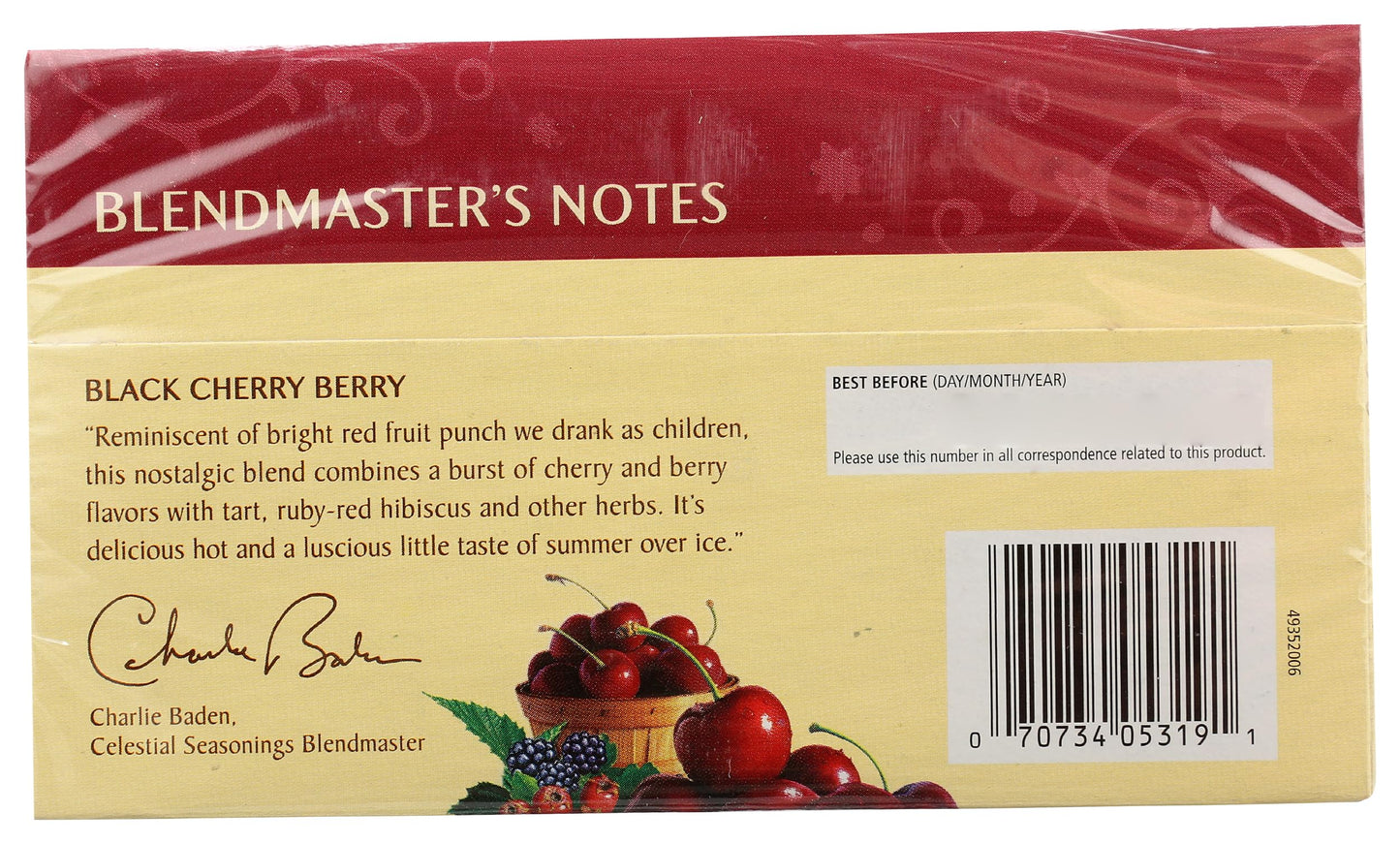 Celestial Seasonings Black Cherry Berry Herbal Tea, 20 Count
