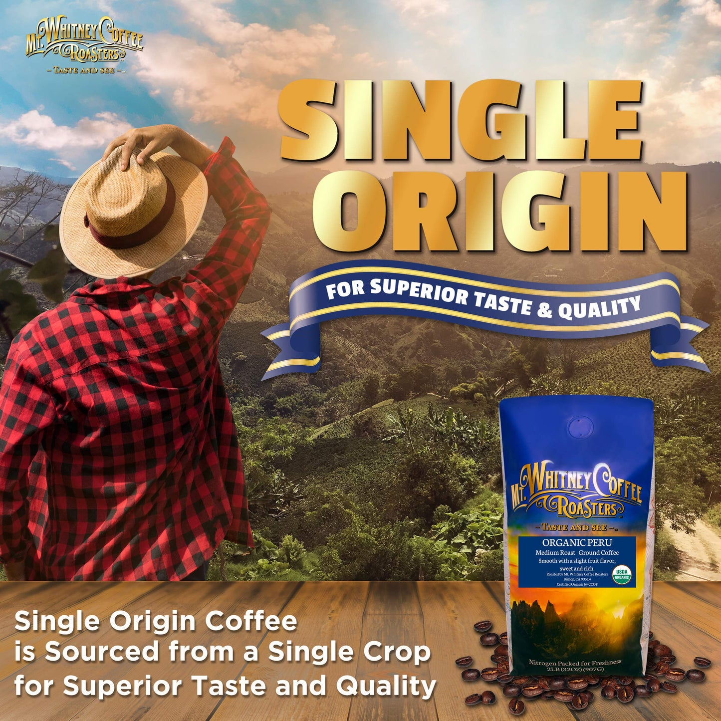 Mt. Whitney Coffee Roasters Organic Shade Grown, Low Acid Coffee from Peru (Ground, 2 Lb)