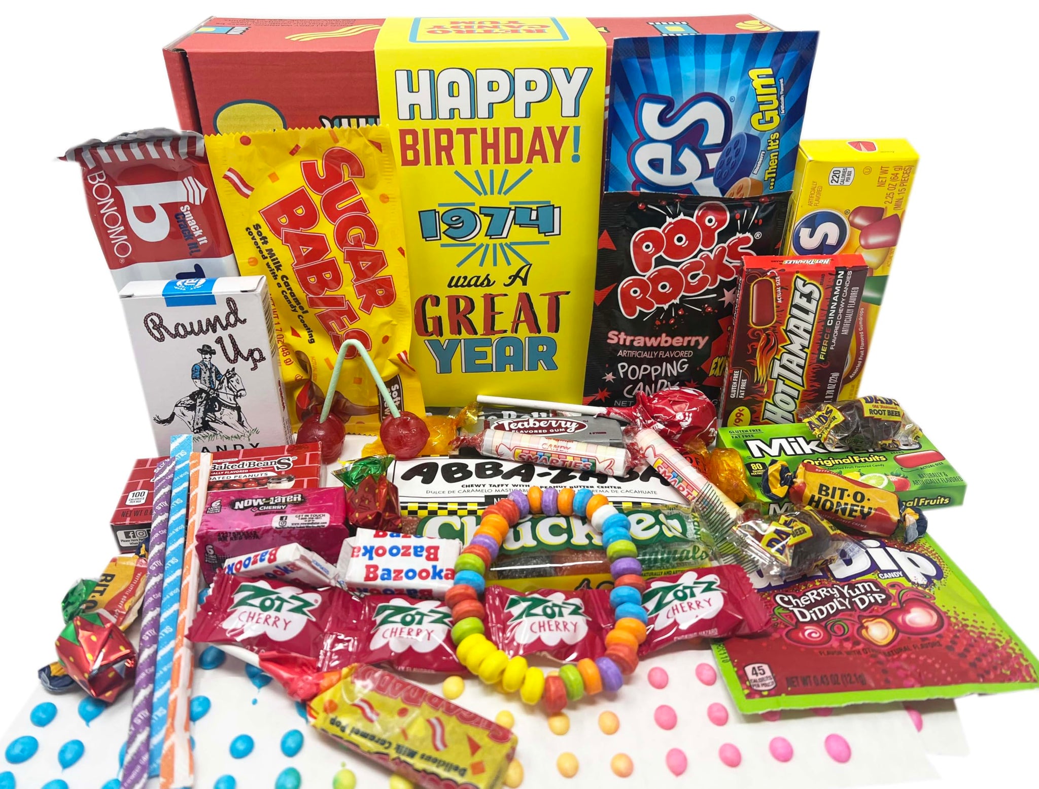 RETRO CANDY YUM ~ 1974 52nd Birthday Gift Box of Nostalgic Candy from Childhood for 52 Year Old Man or Woman Born 1974 Jr