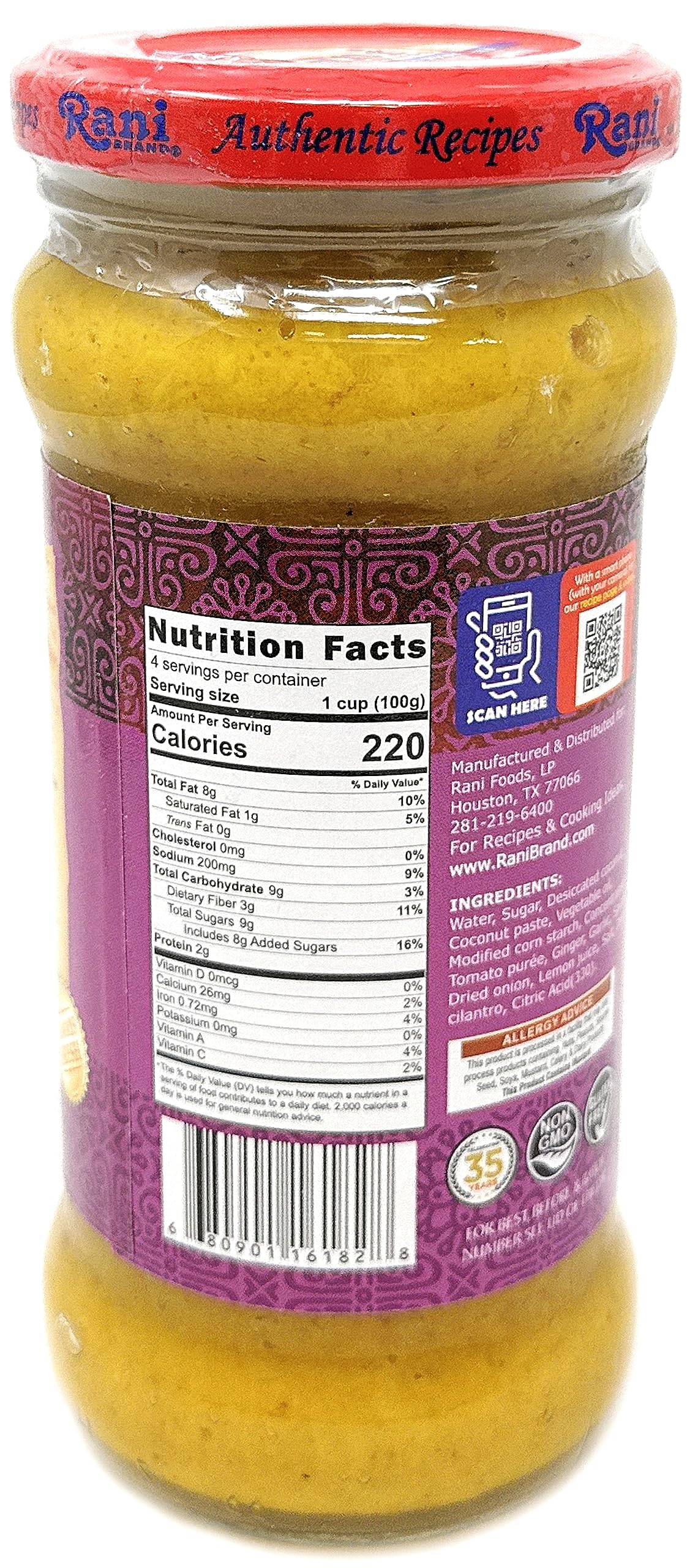 Rani Korma Curry Vegan Simmer Sauce (Rich Coconut, Onion, Garlic & Spices) 14oz (400g) Glass Jar ~ Easy to Use | Vegan | No Colors | All Natural |