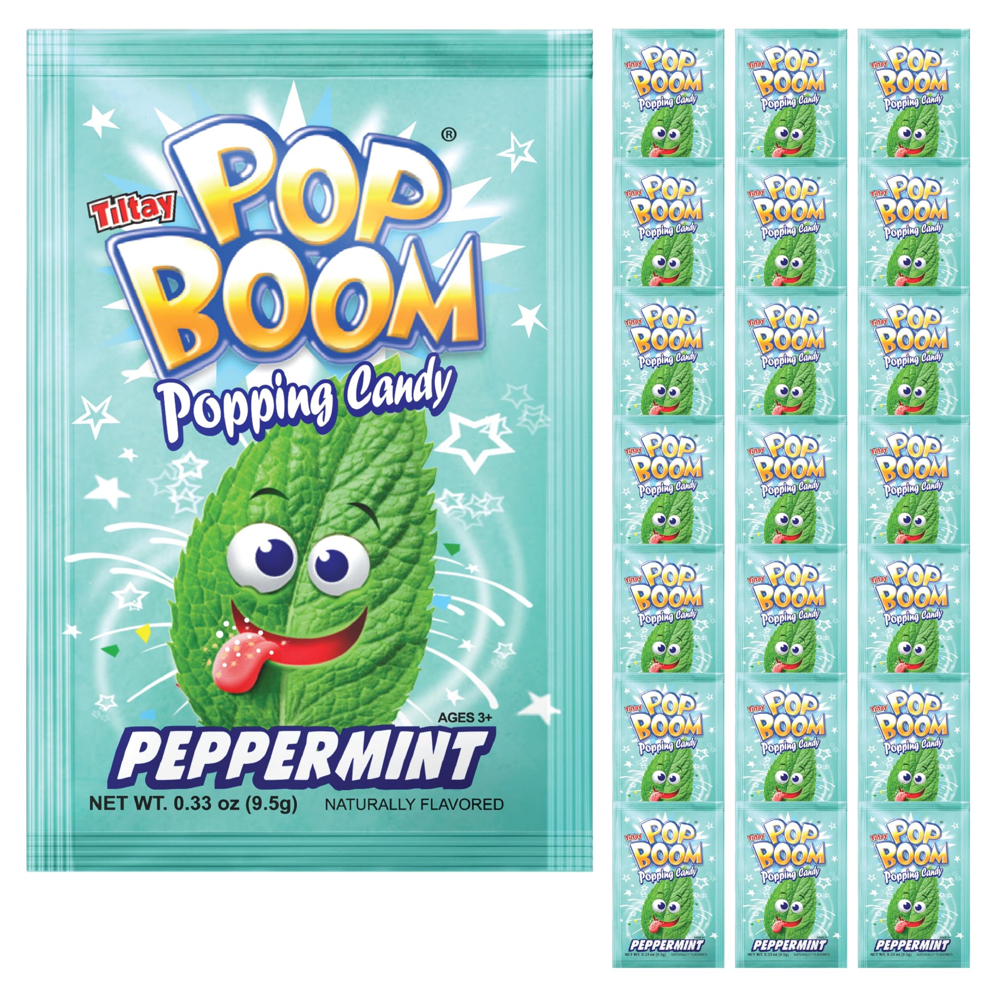 Tiltay Pop Boom - Peppermint Flavor Popping Candy with display box 24 packs