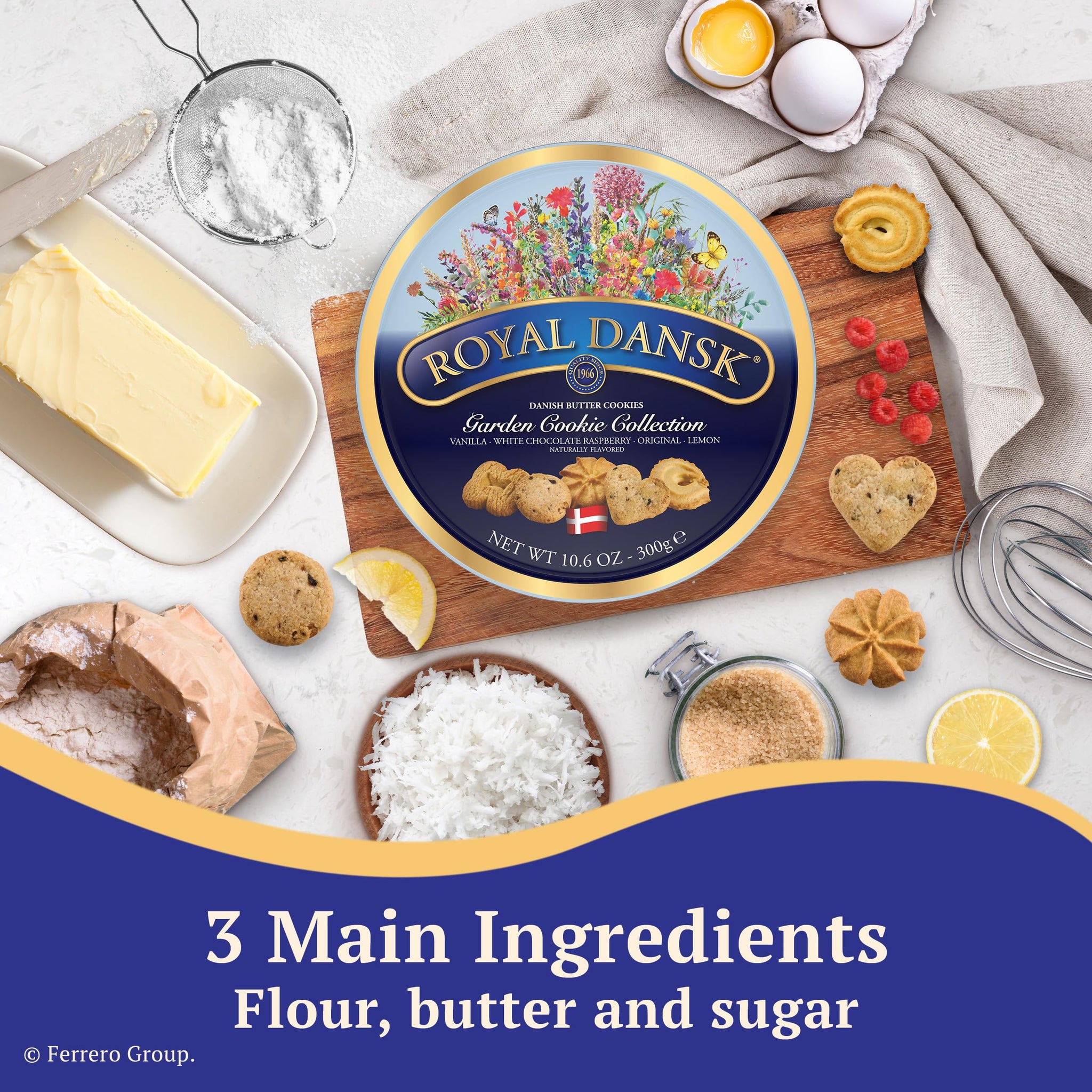 Royal Dansk Danish Butter Cookies, Garden Cookie Collection, Premium Assortment of Classic Butter Cookies in a Recyclable Tin, 10.6 oz
