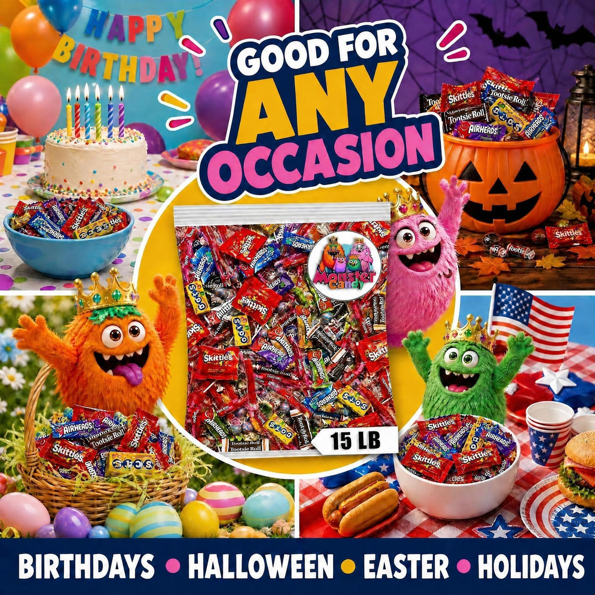 Party Favor Candy Mix - 15 lb Stuffers Candy Bulk - Goodie Bag Stuffers for Kids Party Favors - Candy Variety Pack - Bulk Candy Bags - Bulk Candy