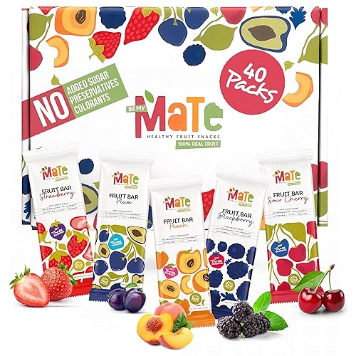 Mate Fruit Bars Variety Pack (40 Pack) - 100% Natural Real Fruit Snacks for Adults and Kids, Healthy Snacks, Fruit Leather. Gluten-Free, Vegan