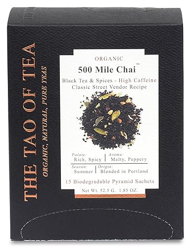 The Tao of Tea 500 Mile Chai Box Pyramid Sachets, 1.85 Ounce