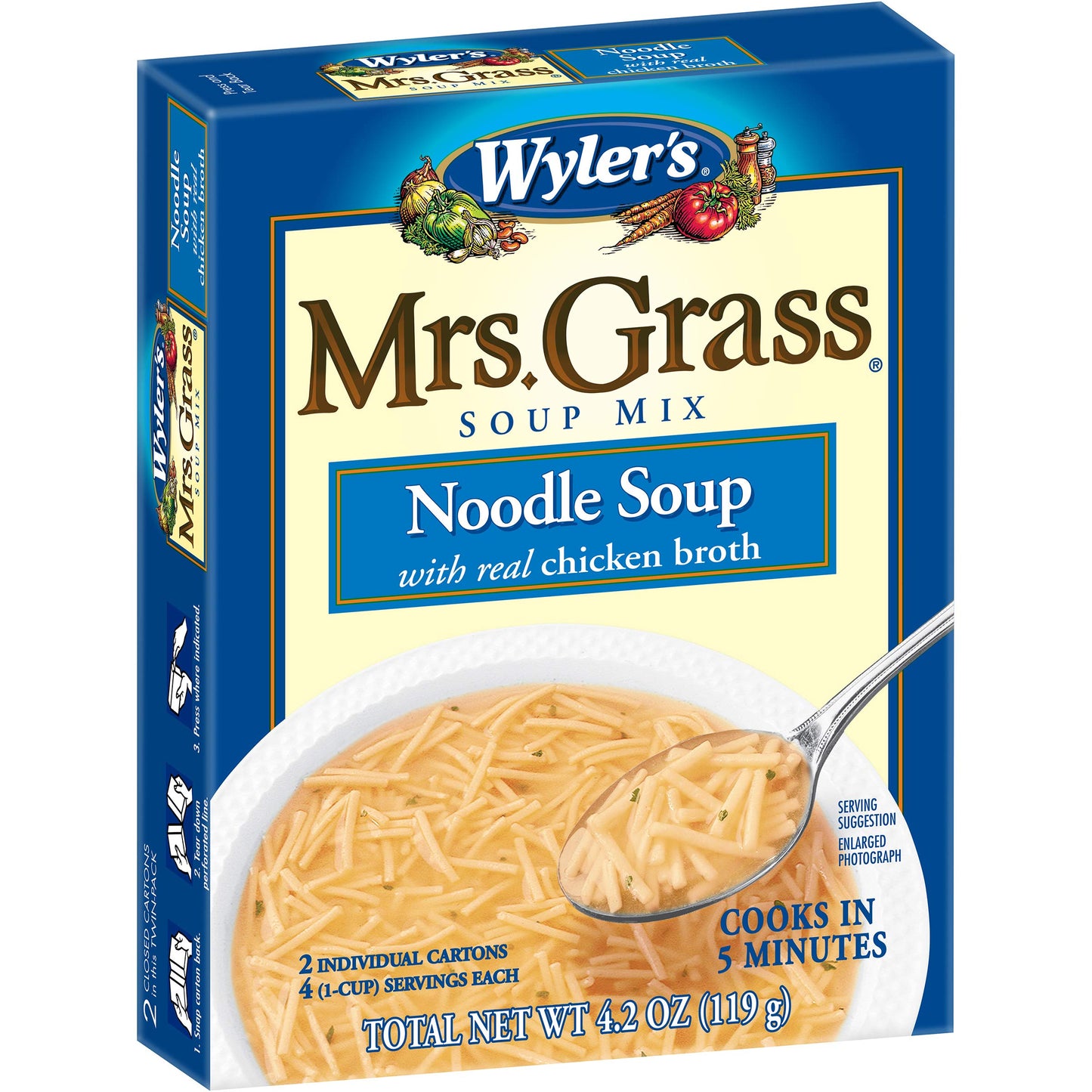 Mrs. Grass Noodle Soup Mix with Real Chicken Broth, Instant Soup Mix, Quick and Easy Meal, Cooks in 5 Minutes, 4.2 Ounce Box (Pack of 1)