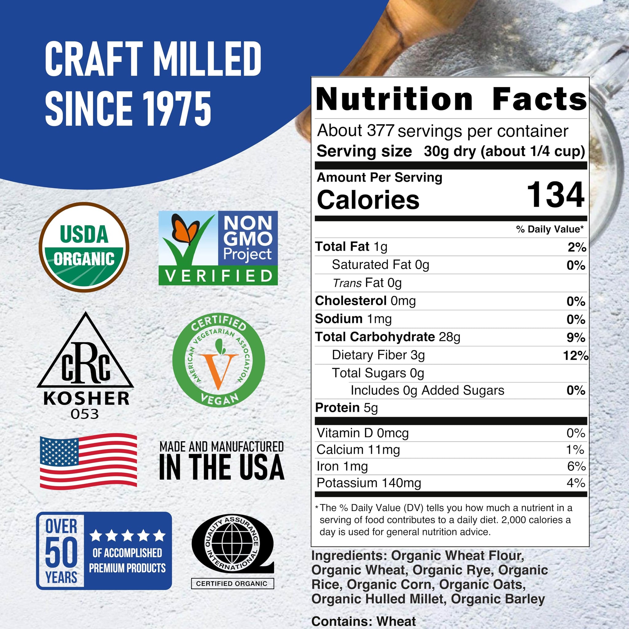 Great River Milling Organic 7 Grain Blend Bread Flour | Unbromated & Unbleached Flour | Non-GMO, Kosher | Stone Ground for Baking, Bread, Muffins