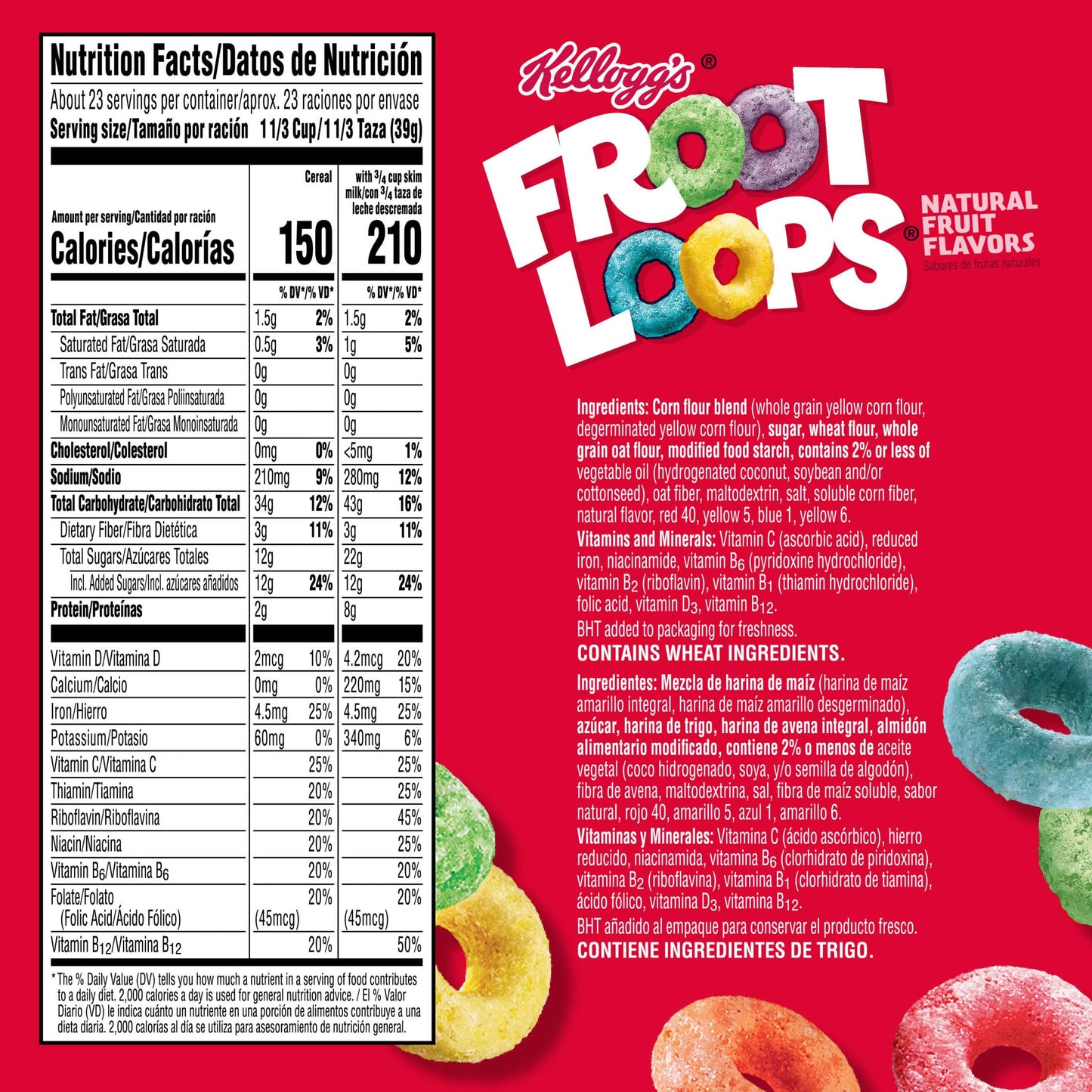 Kellogg's Froot Loops Breakfast Cereal, Good Source of Fiber, 15g Whole Grains, 32.1 oz