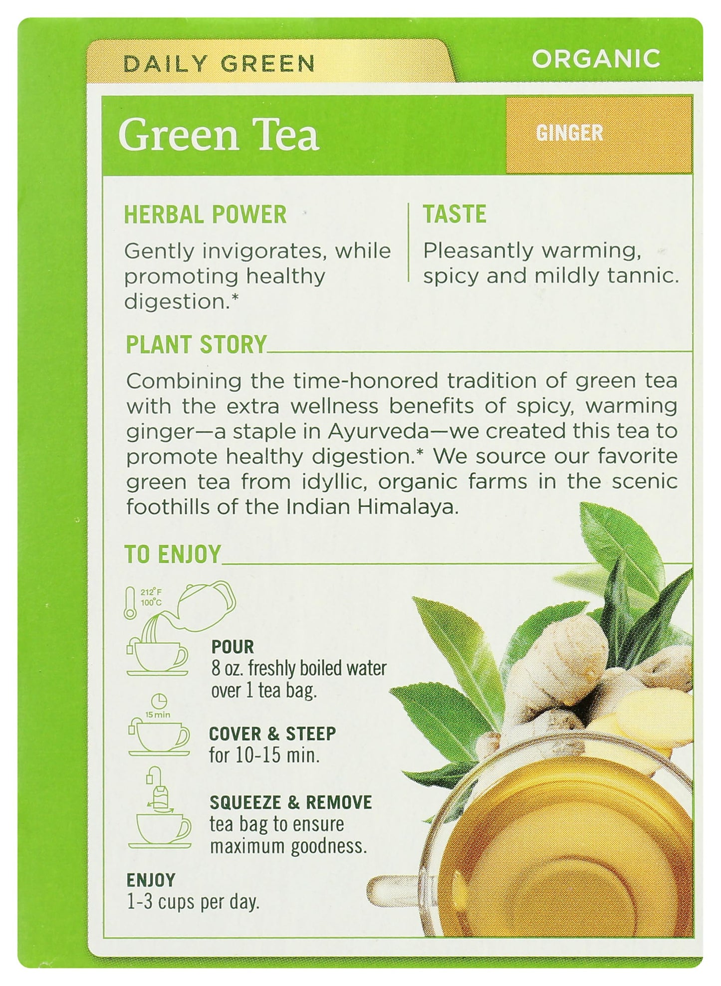 Traditional Medicinals Organic Green Tea Ginger Herbal Tea, Promotes Healthy Digestion, (Pack of 1) - 16 Tea Bags