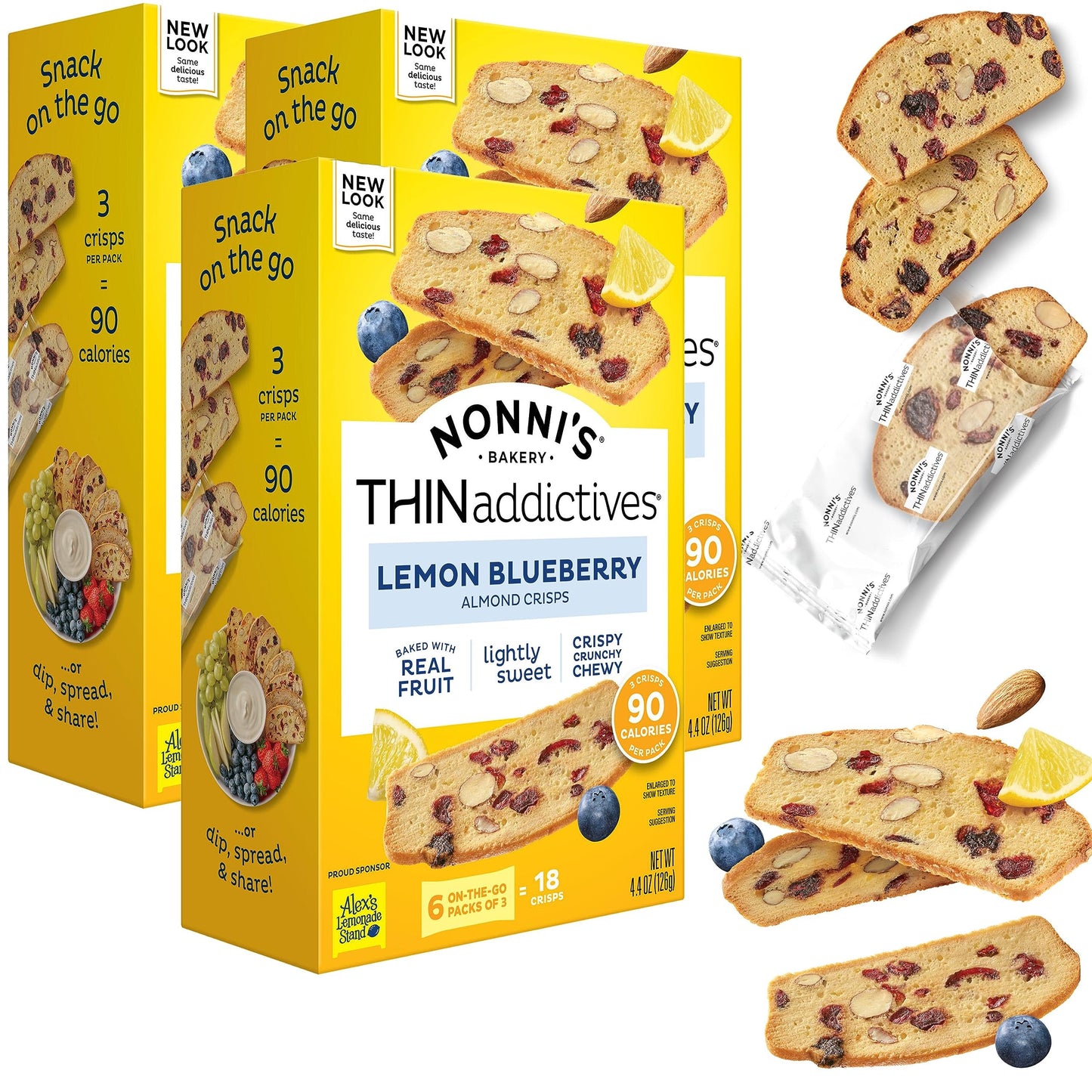 Nonni's THINaddictives Almond Thin Cookies - 3 Boxes Lemon Blueberry Cookie Thins - Almond Cookies - Sweet Crunchy & Chewy - Biscotti Individually