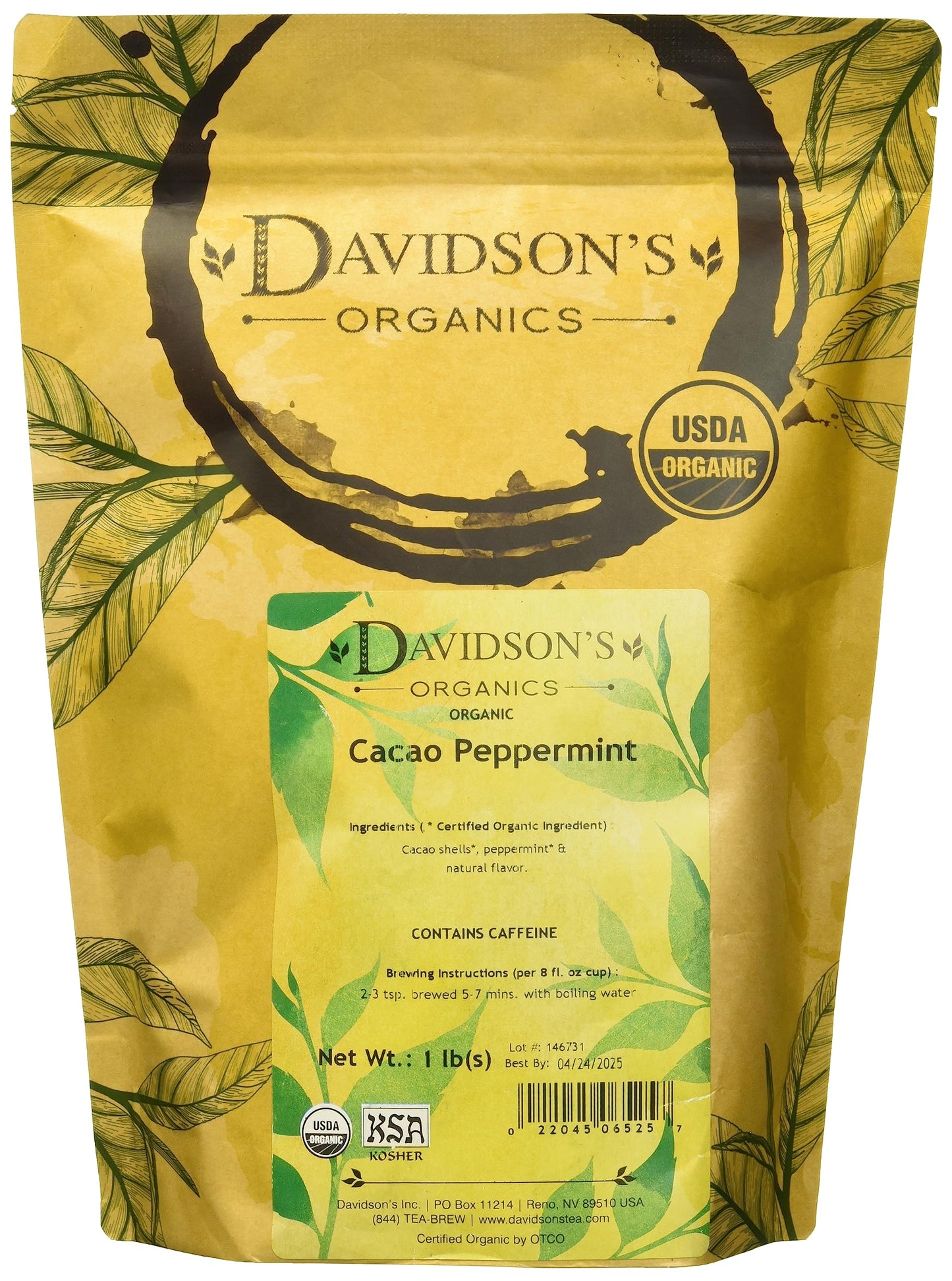 Davidson's Organics, Cacao Peppermint, Loose Leaf Cacao, 16-Ounce Bag