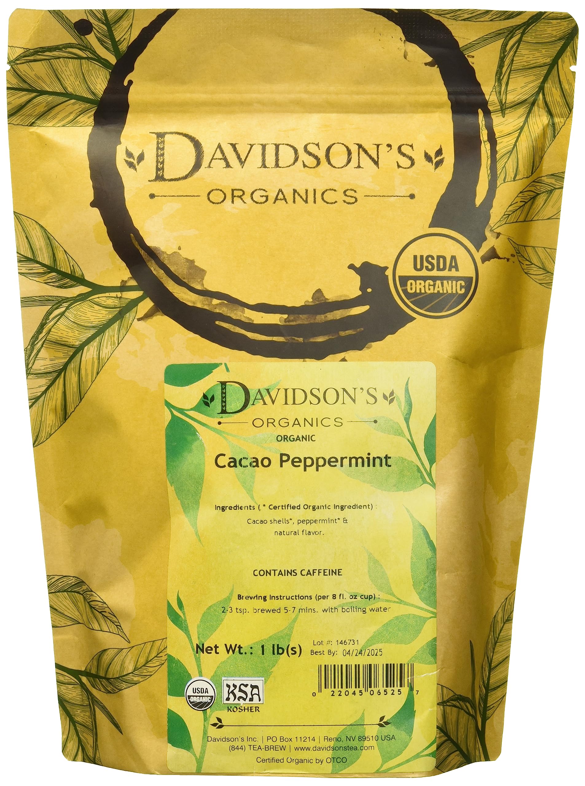 Davidson's Organics, Cacao Peppermint, Loose Leaf Cacao, 16-Ounce Bag