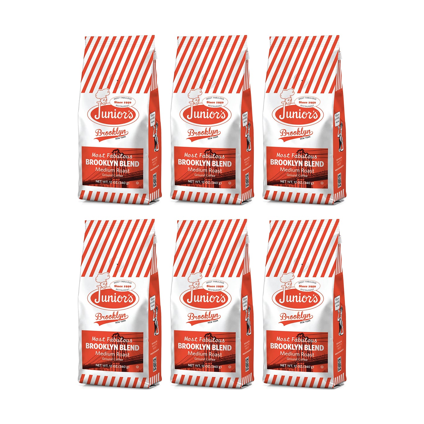 Junior's Most Fabulous Ground Coffee, 12 oz (Brooklyn Blend, 6 bags)