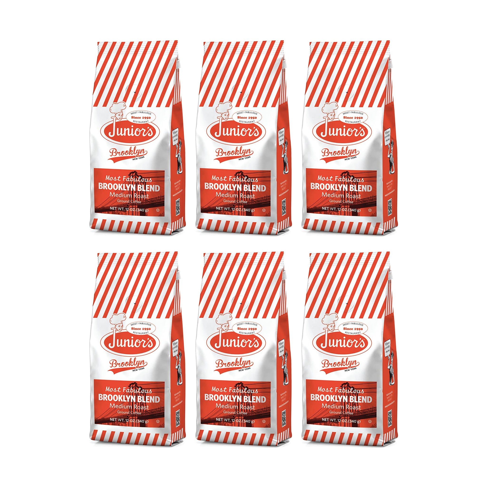 Junior's Most Fabulous Ground Coffee, 12 oz (Brooklyn Blend, 6 bags)
