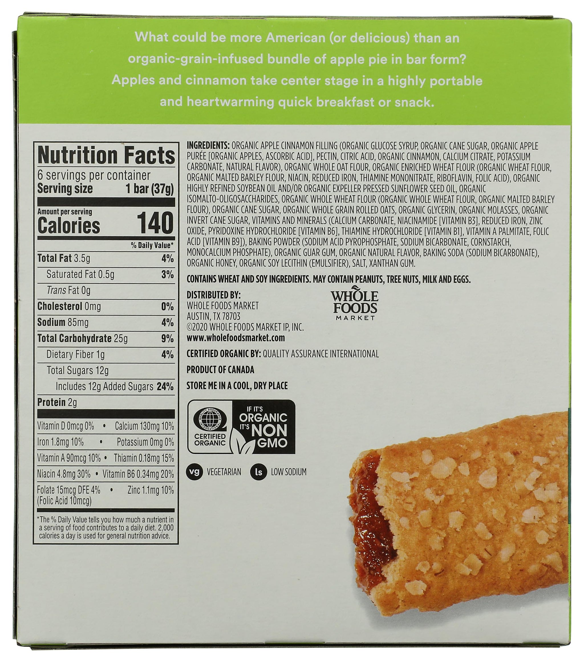 365 by Whole Foods Market, Organic Apple Cereal Bar 6 Count, 7.8 Ounce