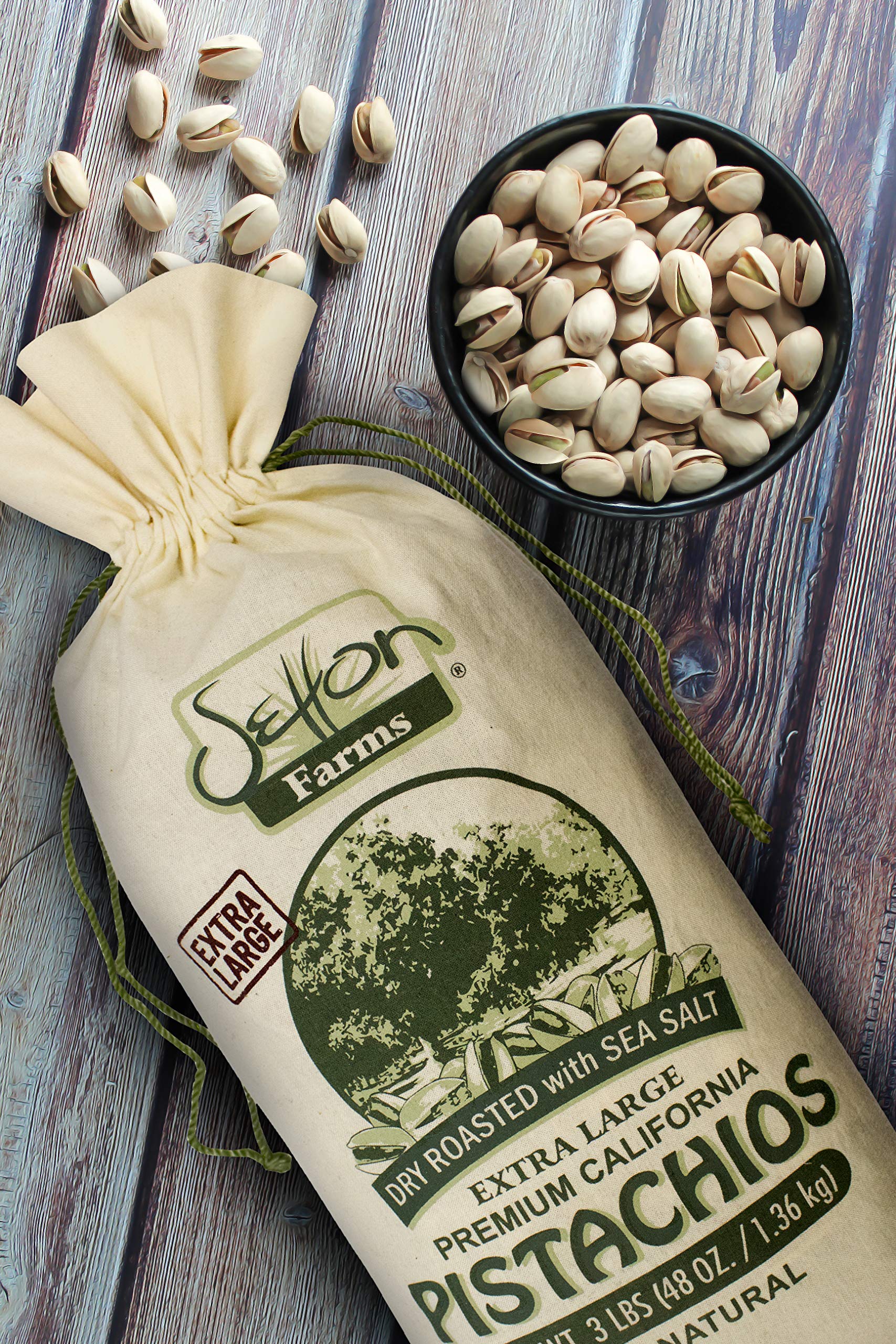 Setton Farms Pistachios, Dry Roasted and Salted Pistachios, Extra Large Premium California Pistachios, In Shell Pistachios, 3lb Burlap Gift Bag, 48