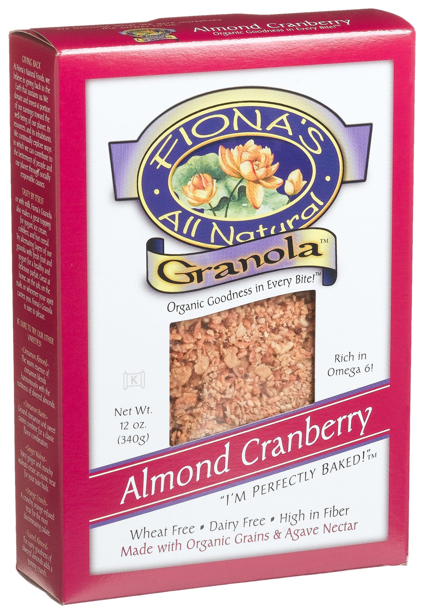 Fiona's All Natural Granola, Organic Almond Cranberry, Wheat-Free, 12-Ounce Boxes (Pack of 6)