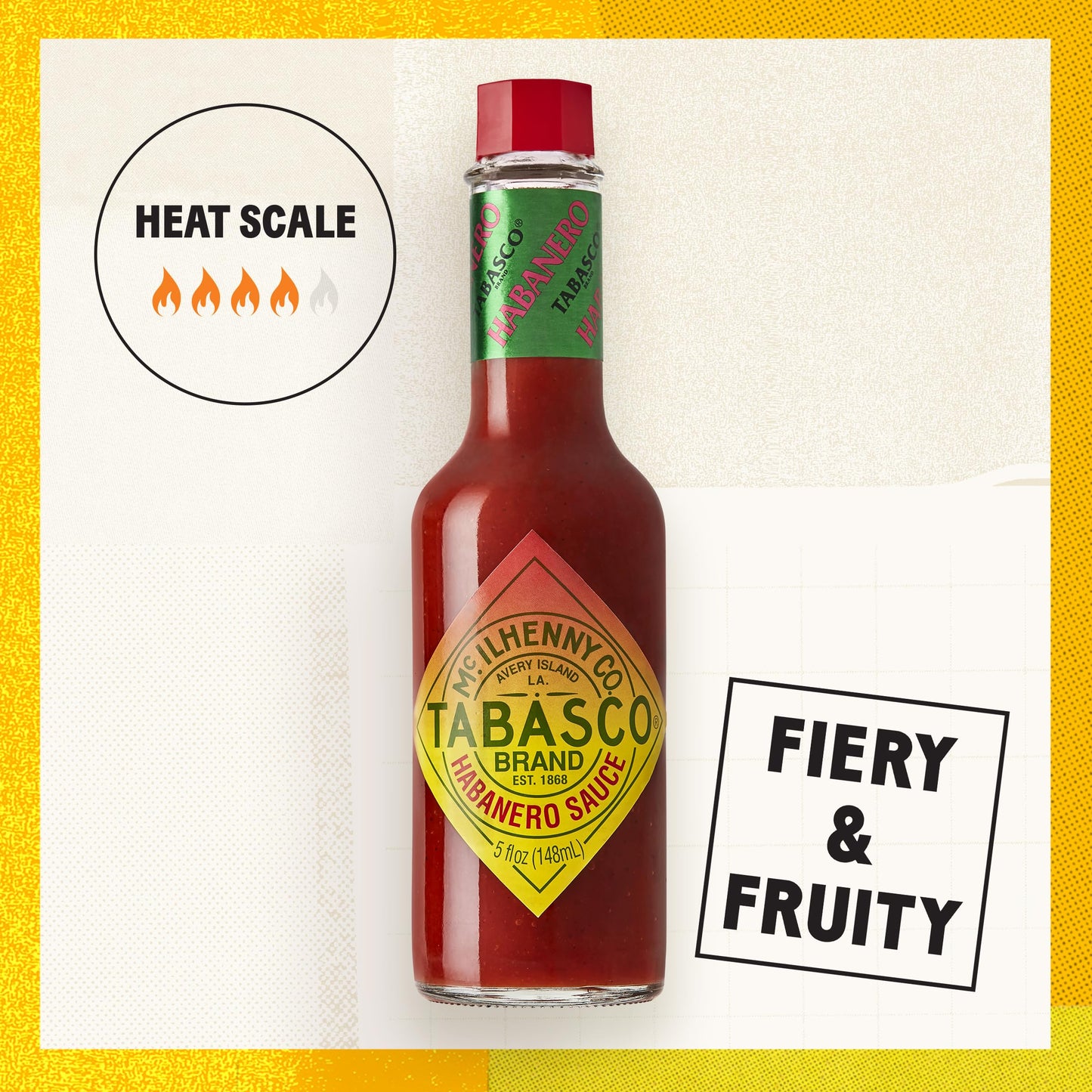 TABASCO Brand Habanero Sauce, Spicy & Fruity Habanero Hot Sauce, Glass Bottle, Jamaican-Style, Packed with Heat, Great for Wing Sauce, Shrimp Kabobs