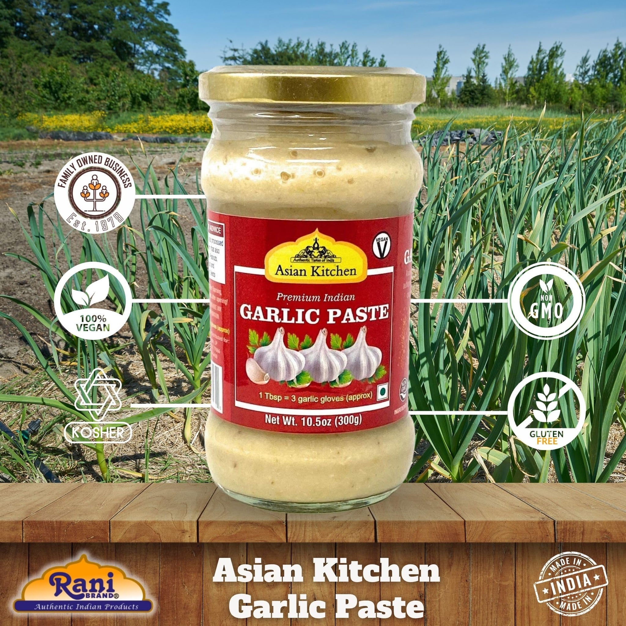 Asian Kitchen Garlic Cooking Paste 10.5oz (300g) Glass Jar ~ Vegan | Gluten Free | NON-GMO | No Colors | Indian Origin
