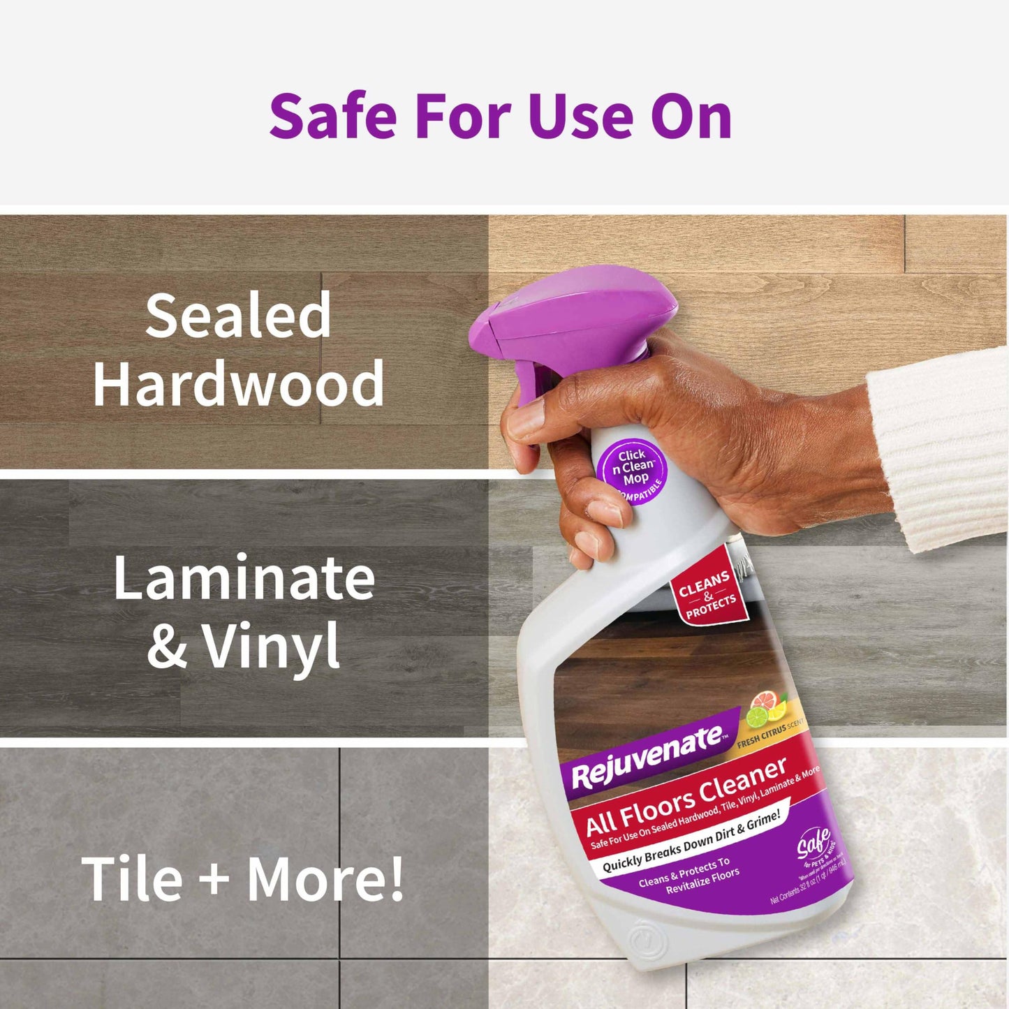Rejuvenate All Floors Cleaner, 32 Ounces, Breaks Down Dirt and Grime, Cleans and Protects Floors Throughout Your Home, Including Sealed Hardwood