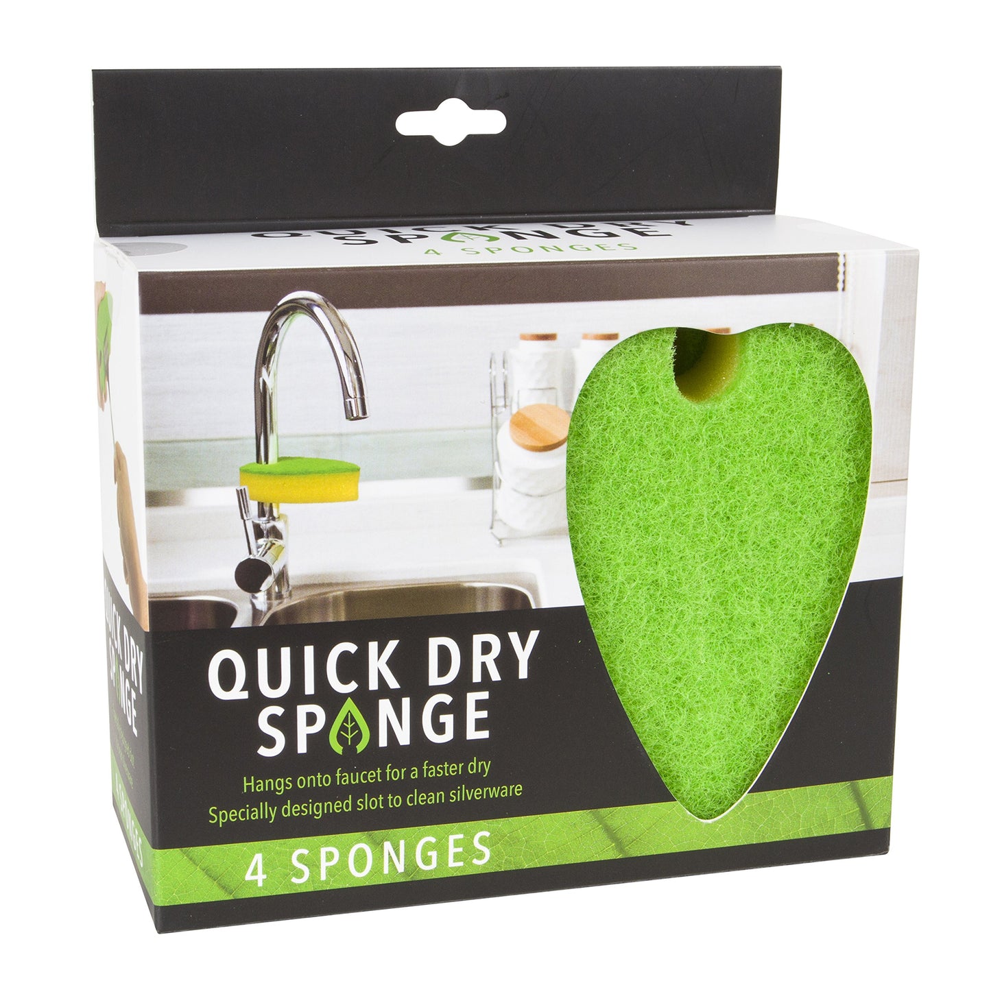 Evriholder Quick Dry Kitchen Sponges, Dual-Sided, Leaf Design for Scrubbing Dishes and Pots, Hangs from Sink Faucet to Dry, Helpful Silverware