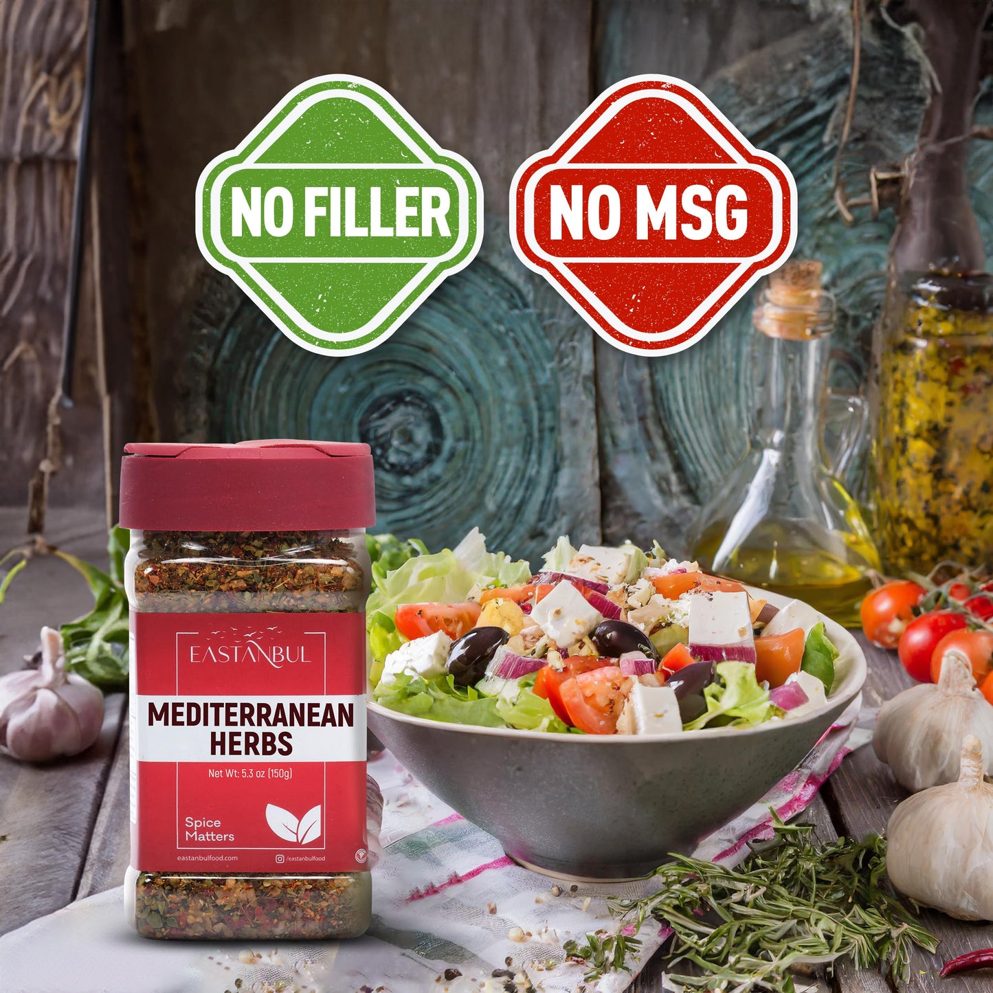 Eastanbul Mediterranean Seasoning, 5.29oz, Mediterranean Spice Blend, Herb & Salt Blend, Spiced Sea Salt and Herb Seasoning For Food, No Filler, No