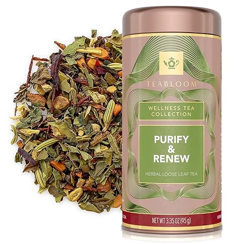 Teabloom Purify and Renew Loose Leaf Herbal Tea with Lemon, Herbs & Yerba Maté | Lightly Caffeinated Garden-Inspired Blend | Canister Makes 35-50 Cups