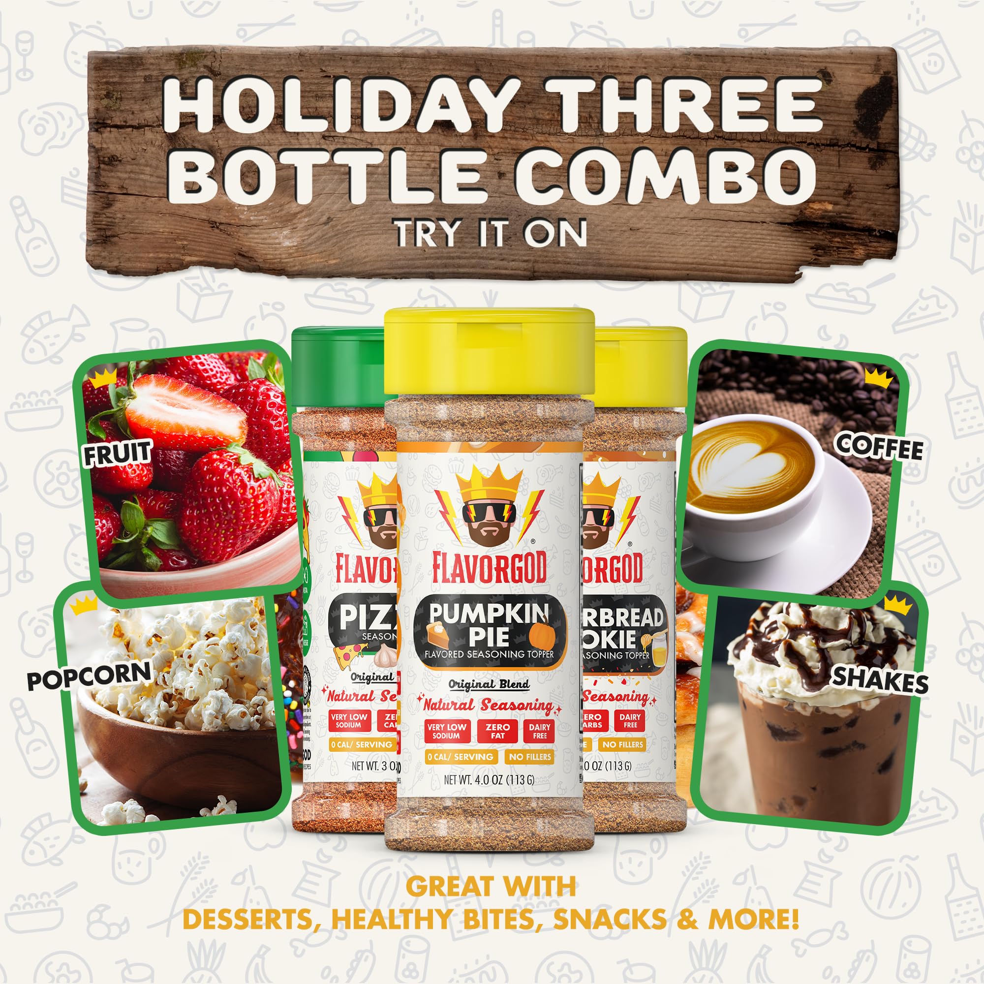Holiday Combo Pack of 3 Herb, Spices, Toppers and Seasoning Gift Set - Pumpkin Spice, Gingerbread Cookie & Pizza - Premium All Natural & Healthy Spice