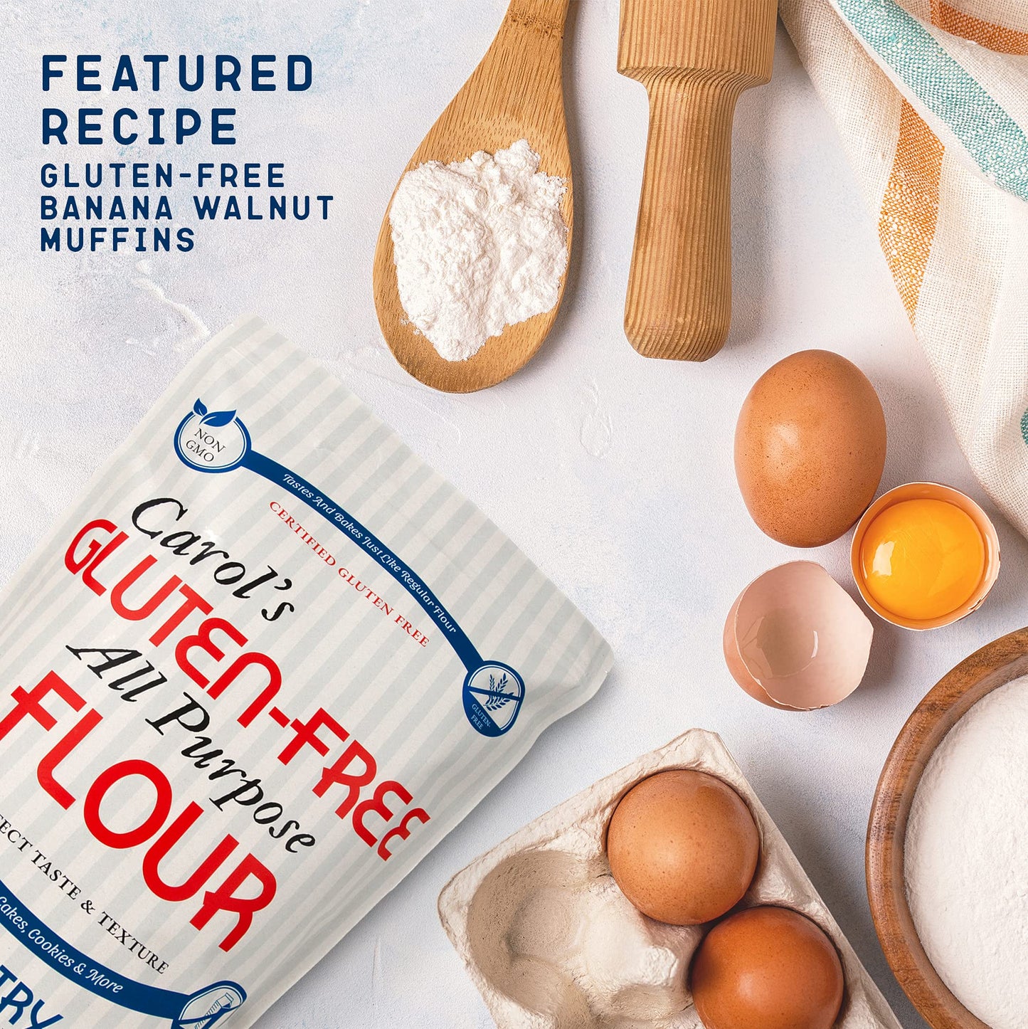 Carol's Gluten Free Flour All Purpose 1 to 1 for Bread Baking, Pizza Dough, Cookie mix, Gluten Free Snacks | a Dairy Free Mix of White Rice/Glutinous