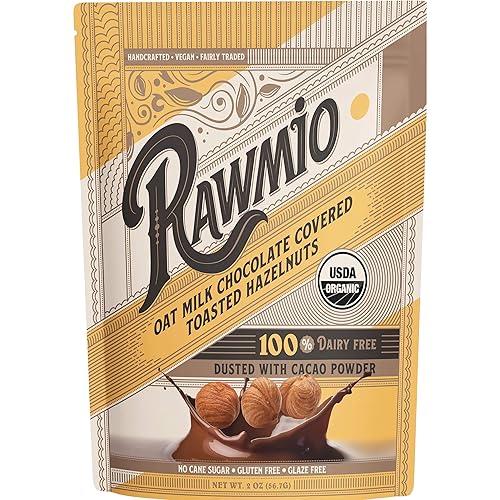 Rawmio Oat Milk Chocolate Covered Toasted Hazelnuts - Organic, Raw, Vegan, Gluten-Free - 2 Packs, 2 oz.