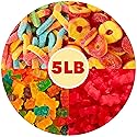 5 lb Bulk Gummy Candy Mix - Gummy Bears, Sour Gummy Worms, Cinnamon Gummy Bears & Peach Rings Bulk - Assorted Gummies Fruit Snacks for Parties, Candy
