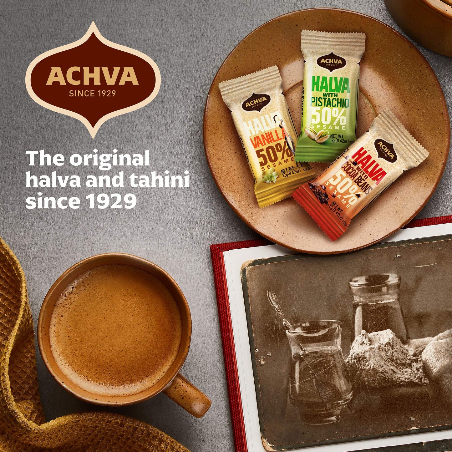 Halva Tahini Bar Mini Snacks - Assortment of 18 Snack-Sized Halvah Pistachio, Vanilla, and Cocoa Bean Israeli Snacks - Vegan, Kosher Snacks with No
