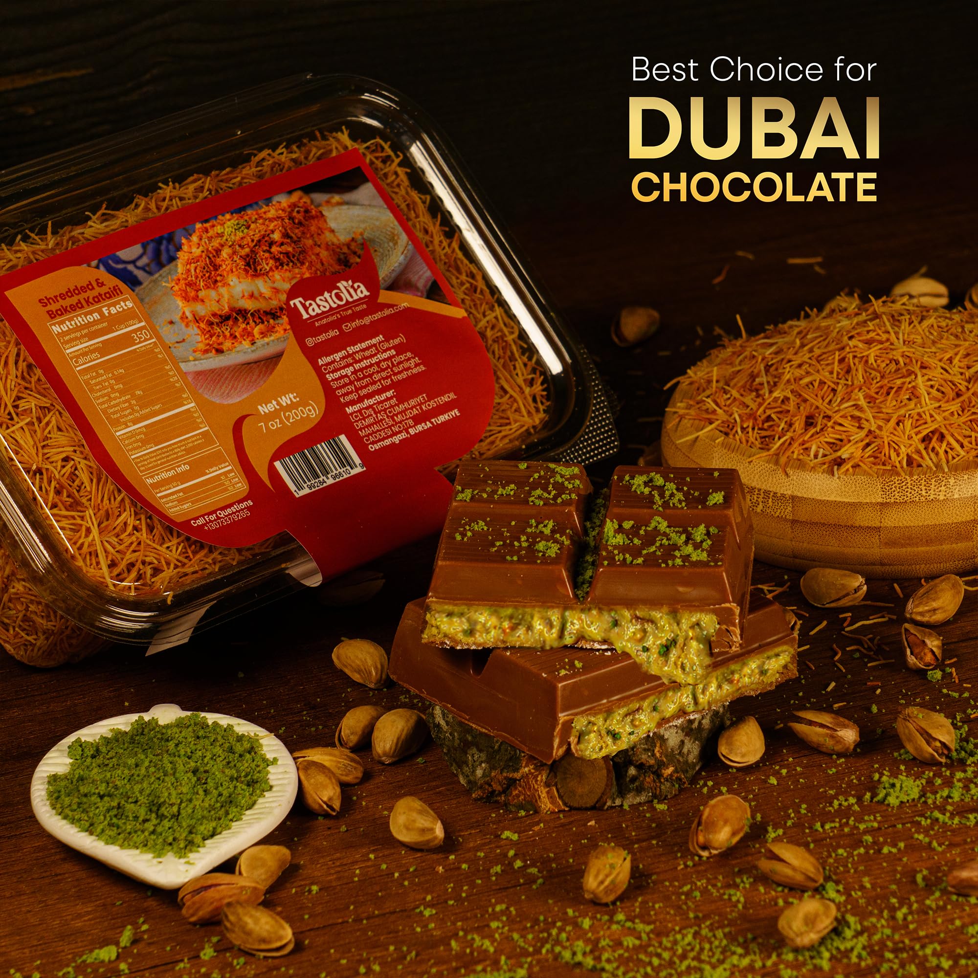 Tastolia Shredded Baked Kataifi (Kadayif) - 7 oz (200g) Crispy Roasted & Toasted Fillo Dough for Dubai Chocolate, Kunafa, Knafeh, Milk Puddings