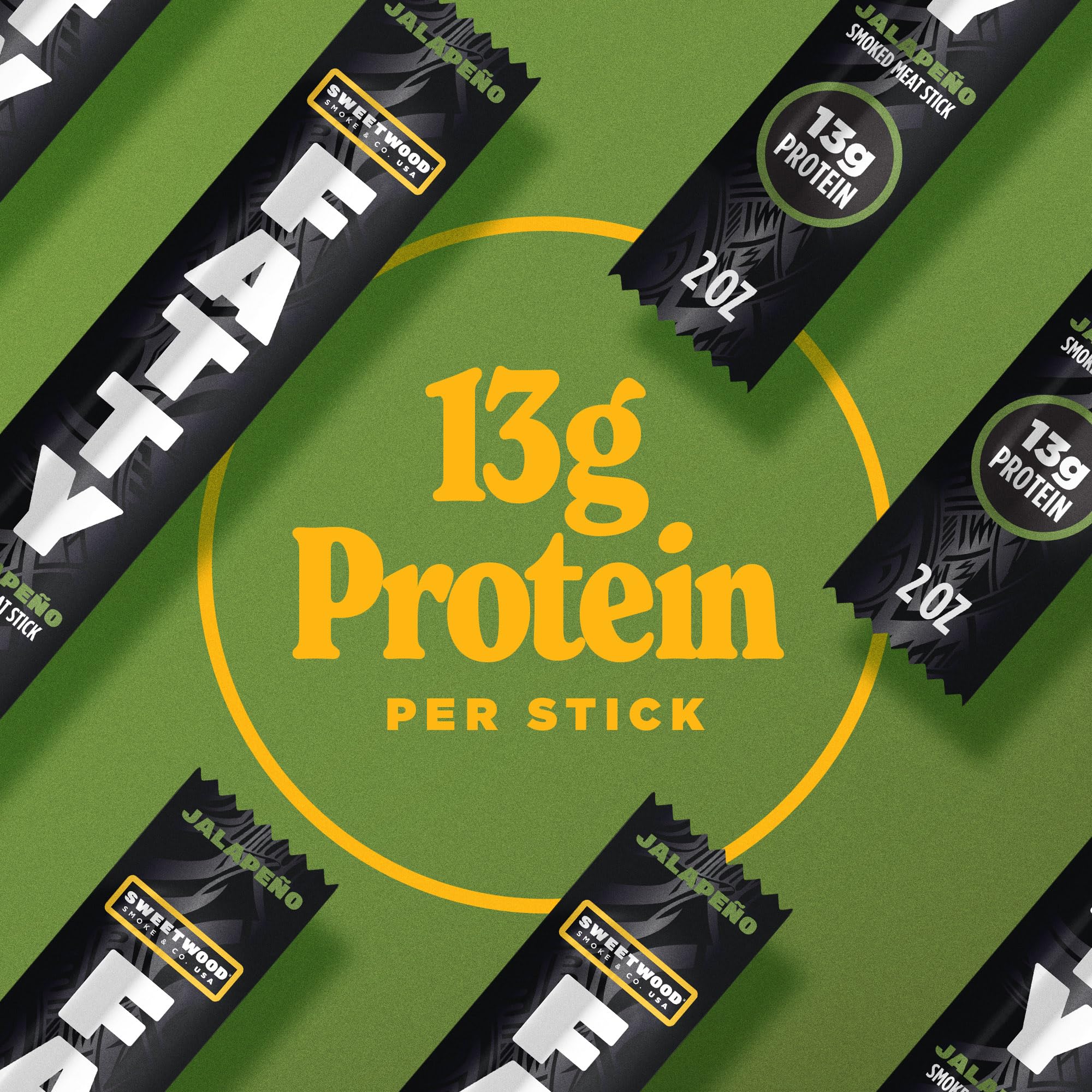 FATTY Meat Sticks, Made with Grass Fed Beef, Pork Raised Without Antibiotics, 13g Protein Per Stick, Jalapeno, 2 oz. (Pack of 5)