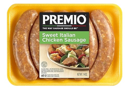 Premio - Sweet Italian Chicken Sausage Links 14 oz, Gluten Free All Natural Chicken Sausage, No MSG or Preservatives, Fresh Frozen, Mild Sweet Flavor