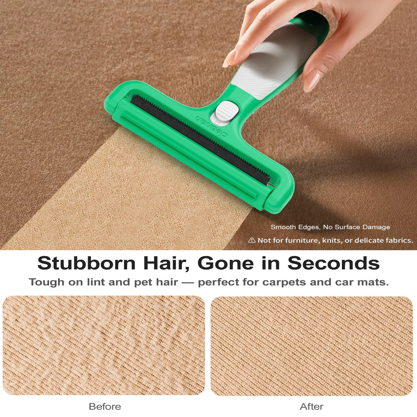 4-in-1 Pet Hair Remover & Lint Tool, Reusable Carpet Cleaner for Dog & Cat Fur - Safe for Couch, Clothes, Rugs & Car Mats - Portable Detailer with 4