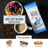 Stella Blue Whole Bean Coffee, Big Cat Blend, Medium Roast Caramel Hazelnut, Fruity Notes 100% Arabica Beans, Ethically Sourced from Central and South