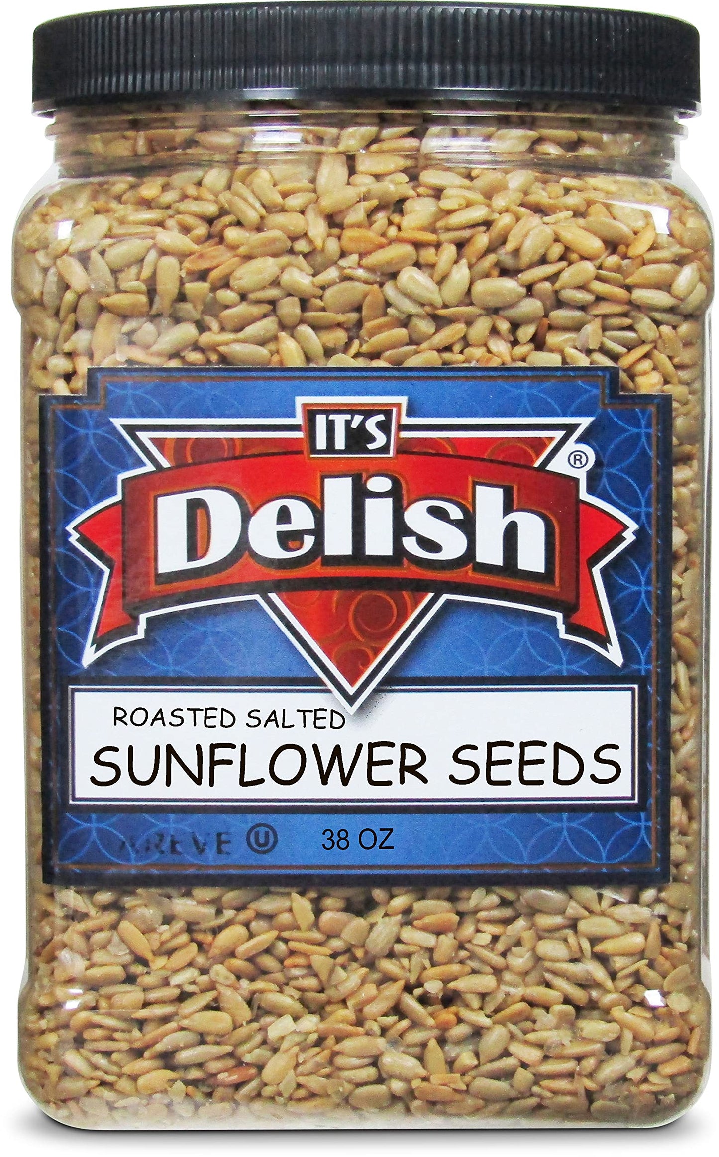 Gourmet Roasted Salted Sunflower Seeds by It's Delish, 38 Oz Jumbo Container (Jar) - Bulk Shelled Sunflower Seeds Kernels with Sea Salt - Crunchy