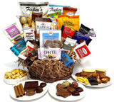 Hand-Crafted 28 Piece customizable chocolate gift basket of gourmet chocolates, cookies, and crunches. Tasty treats selected for businesses, clients