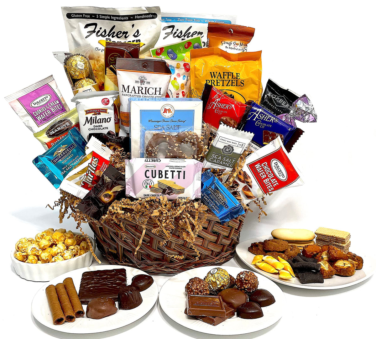 Mother's Day Premium Gourmet Gift Basket with Chocolate, candy, cookies, and snacks Hand-Crafted and customizable for Mom. (28 Piece)