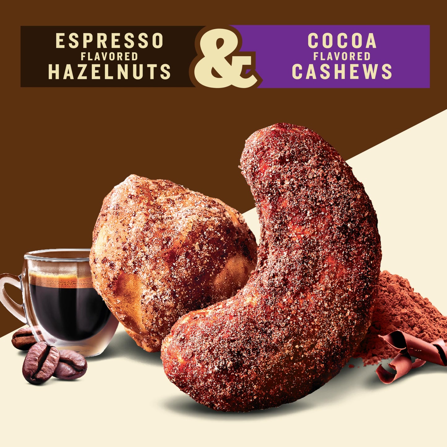 PLANTERS Nut Duos, Flavored Nuts Snack Pack - Cocoa Cashews & Espresso Hazelnuts 5oz
