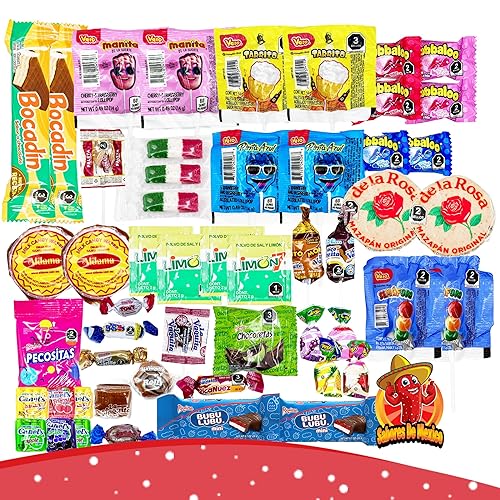 Mexican Candy Variety Pack (50 Count) Non-Spicy, Dulces Mexicanos, Mexican Snacks, with Obleas, Bubulubu, Vero Candy, Mazapan, by Sabores de Mexico
